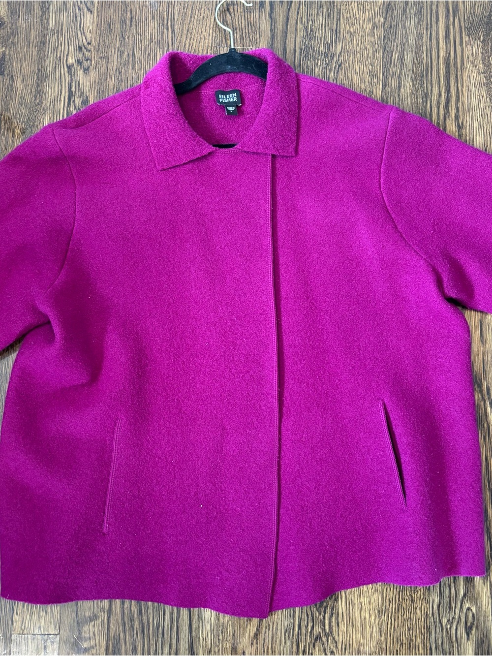 Eileen Fisher Wool Collar sweater jacket Sz L Luxury Classy minimalist winter
